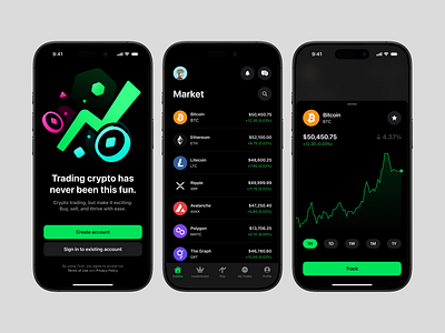Web3 Mobile App Screens crypto dark ios trade