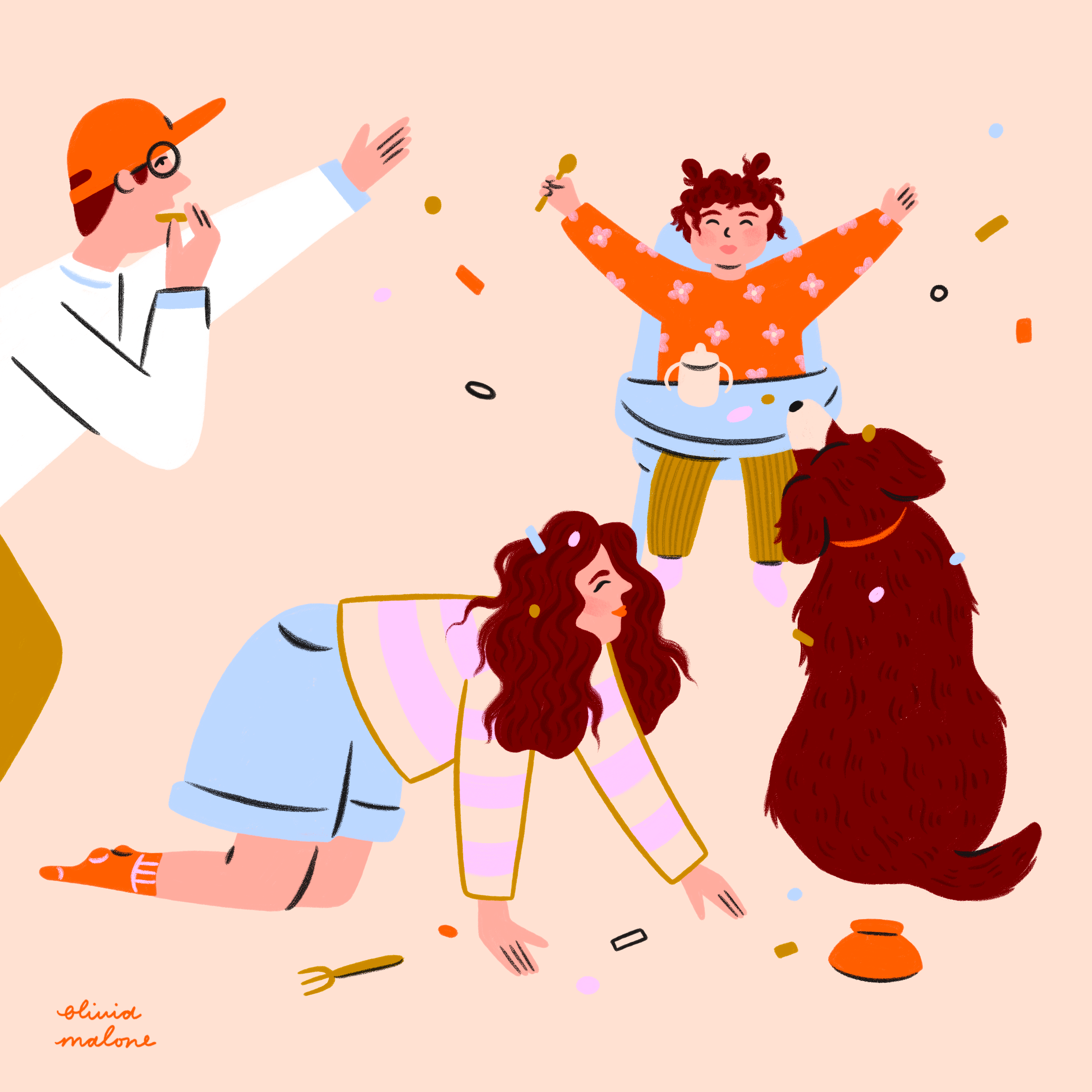 Morning Chaos chaos design dog family hand drawn illustration illustrator kids life mom motherhood parents people procreate