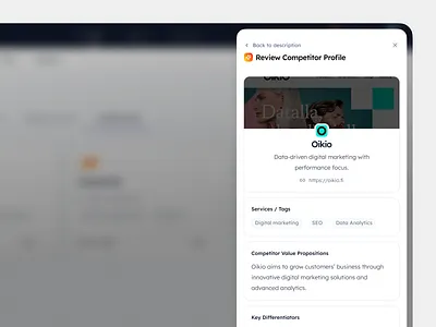 AI-Generated Competitor Profile ai app design clean clean design creative customer profile design drawer figma generated modal review segment ui