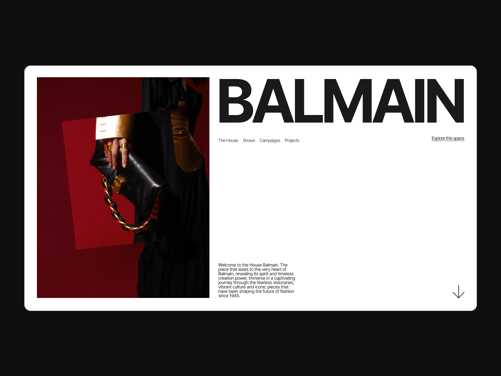 Main screen for Balmain concept desktop fashion main page main screen ui ui design