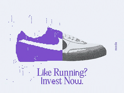 Run Smarter - Pixel Sneaker Message athletic design concept art creative footwear digital glitch futuristic shoe halftone design hybrid visual investment message lifestyle branding minimal poster monochrome art motivational ad pixel sneaker purple aesthetic retro pixel running style sneaker culture sport fashion tech marketing typography poster