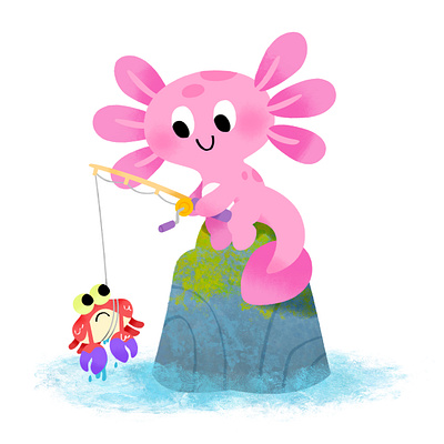 🦀 axolotl crab cute drawing fishing fun illustration illustrator summer texture vibrant