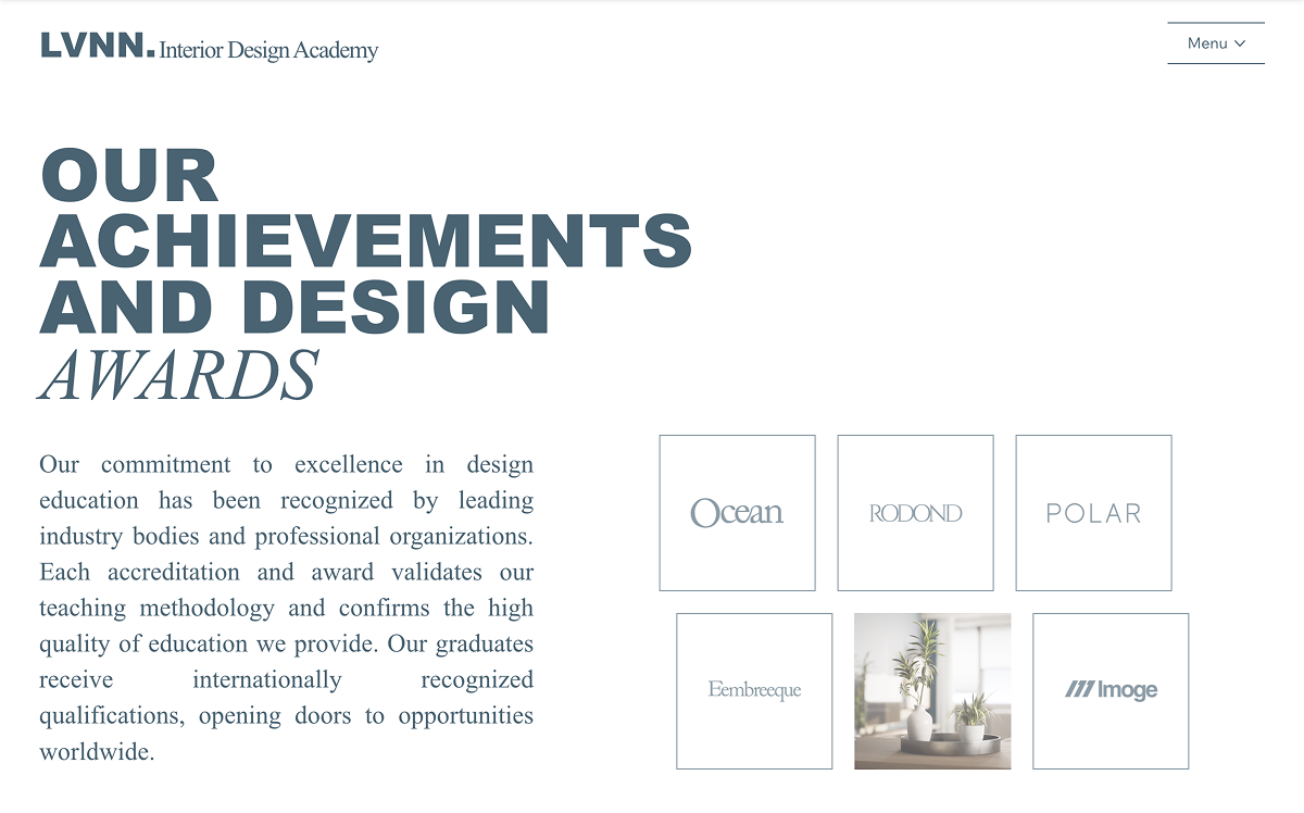 Example of Interior Design Course Landing Page