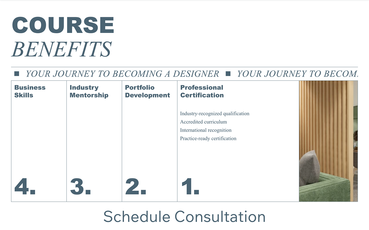 Example of Interior Design Course Landing Page