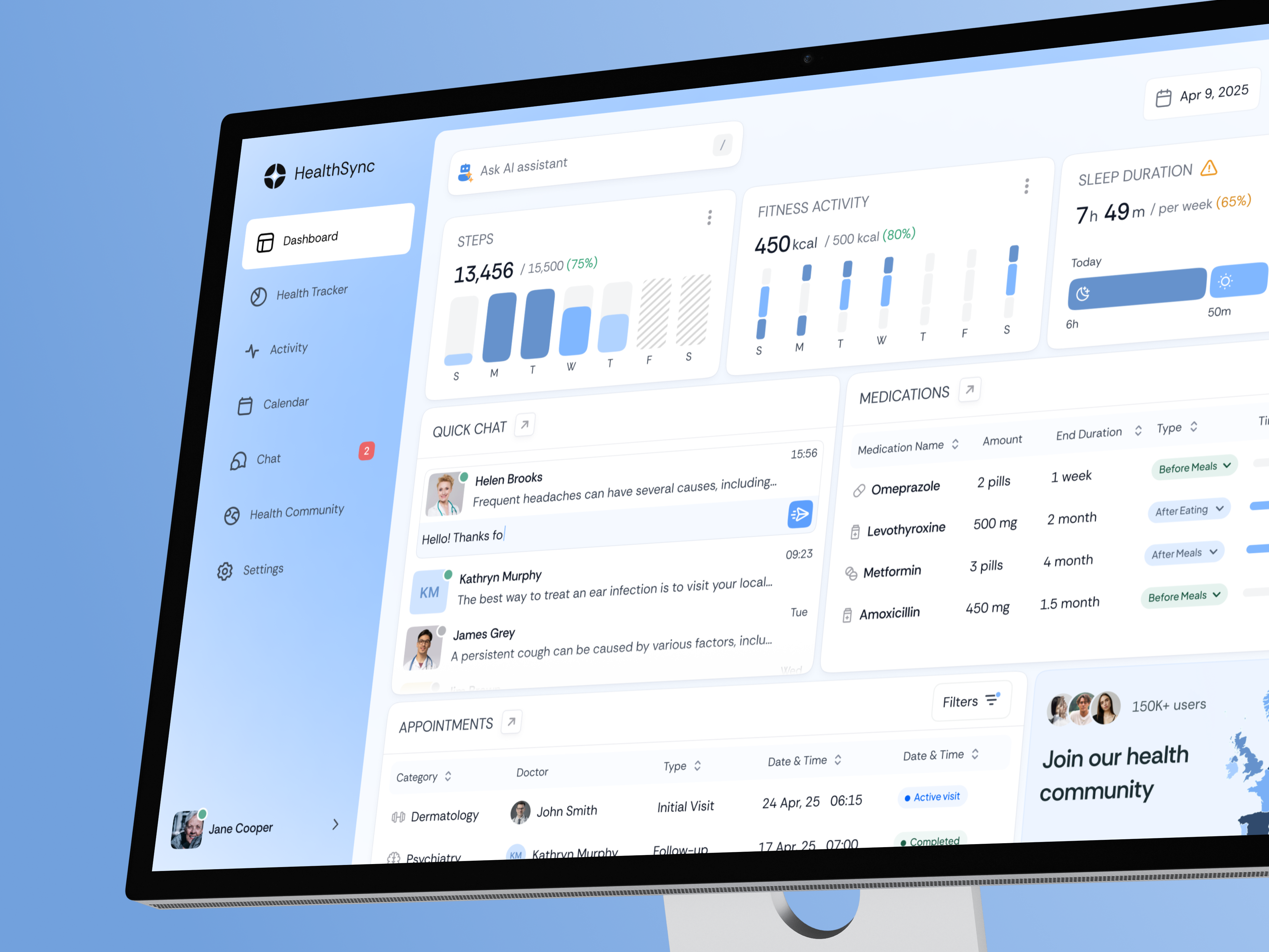 HealthSync - Patient Portal & Engagement Platform ai autolayout dashboard design engagement platform health platform light theme medications minimalistic patient portal saas ui ux uxui design website