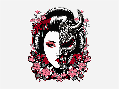 ILLUSTRATION - GEISHA animal animals app branding china chinese demon design devil gaming geisha illustration logo mask sakura ui woman women