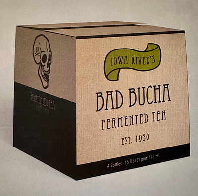 Iowa River's Bad Bucha branding design graphic design illustration logo mockup packaging vector