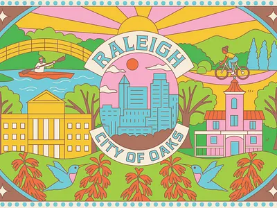 Raleigh Airport Chocolate Box packaging illustration bike bird branding chocolate city colorful design flowers food illustration kayak landscape nature north carolina outdoors packaging raleigh