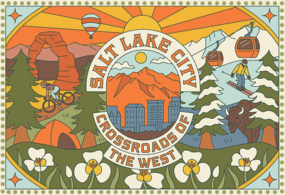 Salt Lake City Airport Chocolate Box packaging illustration arches bike branding buffalo hike illustration landscape mountains national park nature outdoors salt lake city ski slc summer utah wild flower