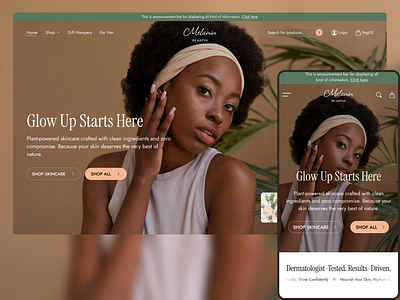 Melanin by Katya - A Shopify-Inspired Skincare Hero Banner branding color scheme figma prototype shopify skin care typography ui ux web design webflow wordpress