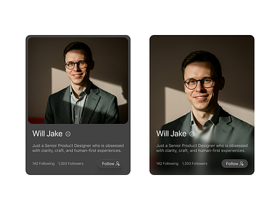 Profile card bio card design follow followers following handle product design profile profile card social media uiux design user ux