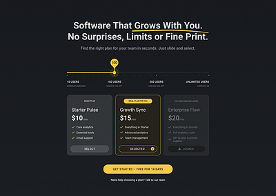 SaaS Slider UI dark mode design figma interface pricing saas slider ui ux web