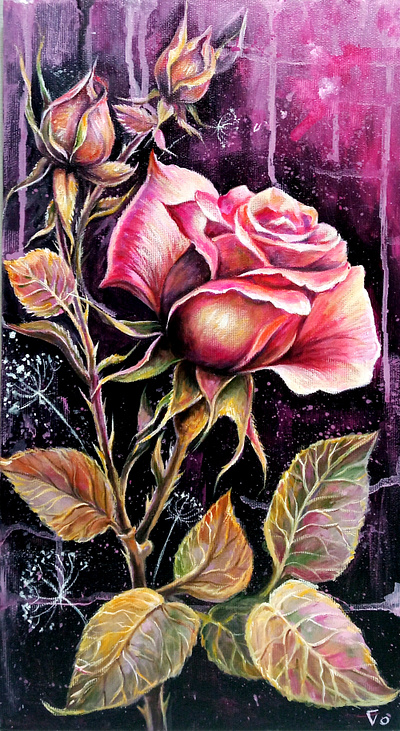 Original Flower Rose Painting, Vibrant Floral Art, Ukrainian Art art floral flower hand painted handmade paint painting rosa viloet