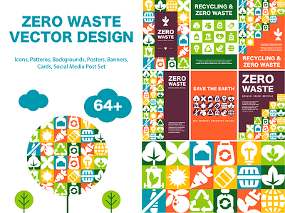Zero Waste Vector Design background branding design flat graphic design icons illustration mosaic pattern posters templates vector zero waste