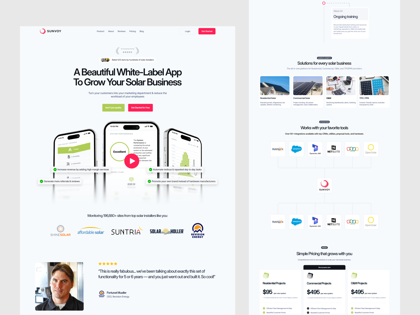 SaaS Landing Page | Solar CRM platform agriculture case study energy landing page mobile app pipeline management redesign saas saas landing page solar solar app solar crm platform solar industry solar project management technical onboarding ui ux web design website white label