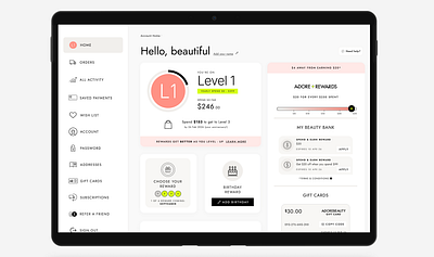 Beauty Dashboard concept beauty profile dashboard levels progress rewards