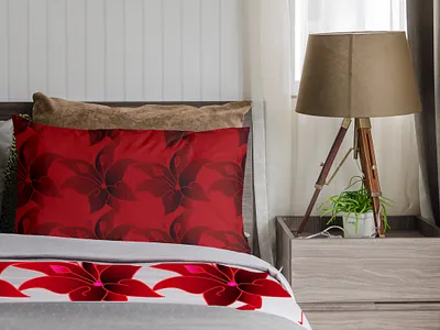 Pillow cover change to red and set flower on bad cover. bad cover color change flower set on cover pattern pillow red pillow