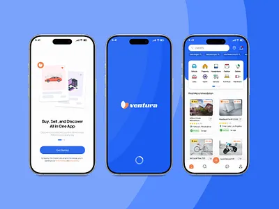Venture - Classified E-Commerce App (2) android blue classifed clean ecommerce figma homepage ios mobile mobile design modern onboarding pattern splash ui