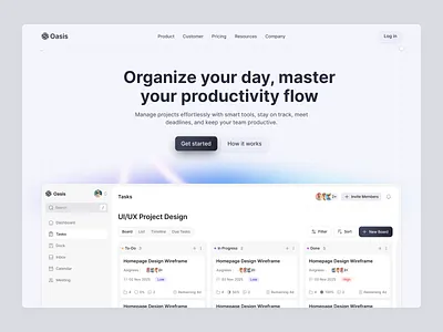 Task Management Landing Page activity b2b clean work crm data hrm landing page lms management planner product saas table task task management ui ux web design website