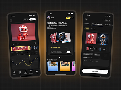 Nomu - AI Powered Image-to-Video ai app capcut creation editor image generator kling pop up design ui app ui dark mode ui design video editor