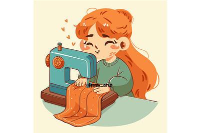 Illustration of a Sewing Girl activity artist career cartoon clothes clothing craft designer dresses equipment fabric fashion garments hobbies industry lifestyle moda sewing tailor textile