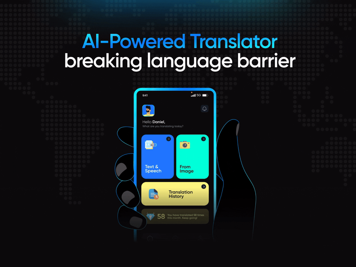 Landing Page Design - AI language translator app ai app ai app design ai design ai landing page ai landing page design dark theme design footer design hero design landing page landing page design pricing design ui uiux