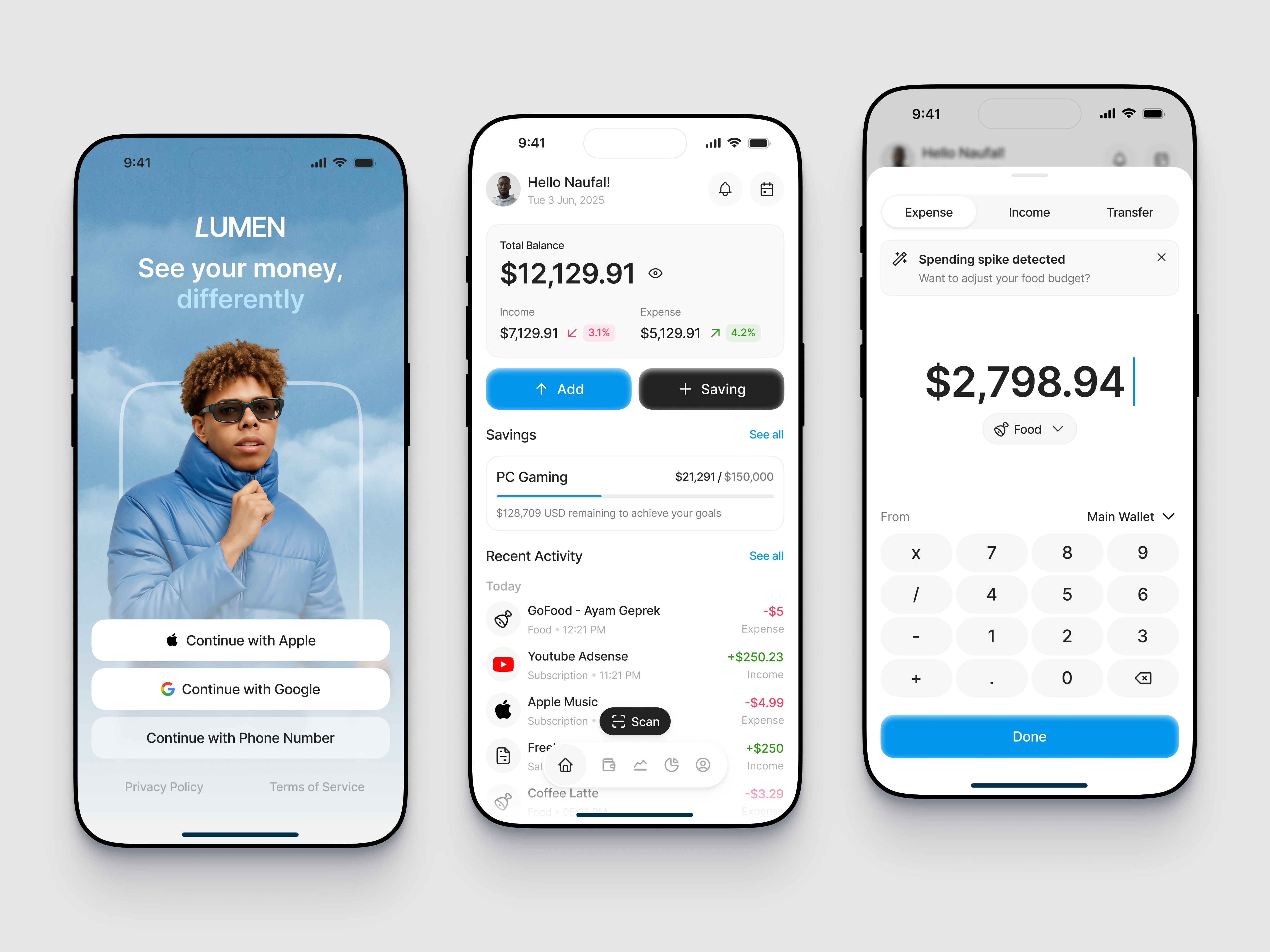 Lumen – AI Finance Tracker ai app app design clean design finance finance app finance tracker fintech app minimalist mobile app mobile app design money management money tracker money tracker app saving apps ui ux