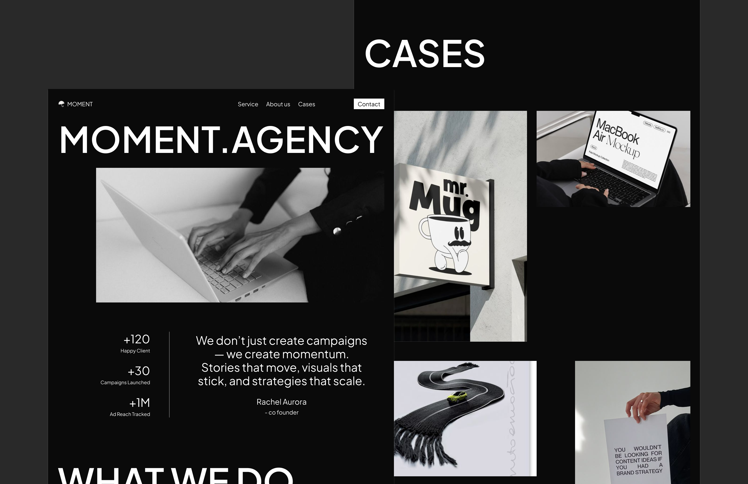Daily UI Challenge Day 29 - Moment Agency’s Landing Page agency branding creative agency daily ui challenge design system dribbles dribbleshots figma landing landing page marketing marketing agency minimal ui moment agency ui ui ux design uidesign ux web design webdesigndaily