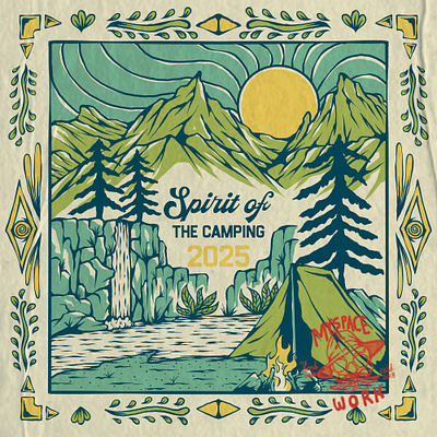SPIRIT OF THE CAMPING apparel badge bandanas branding camping clothing graphic design illustration lake mountain nature outdoor portage vintage