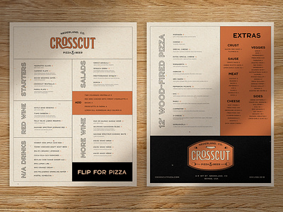 Crosscut Menu branding graphic design menu menu design pizza menu