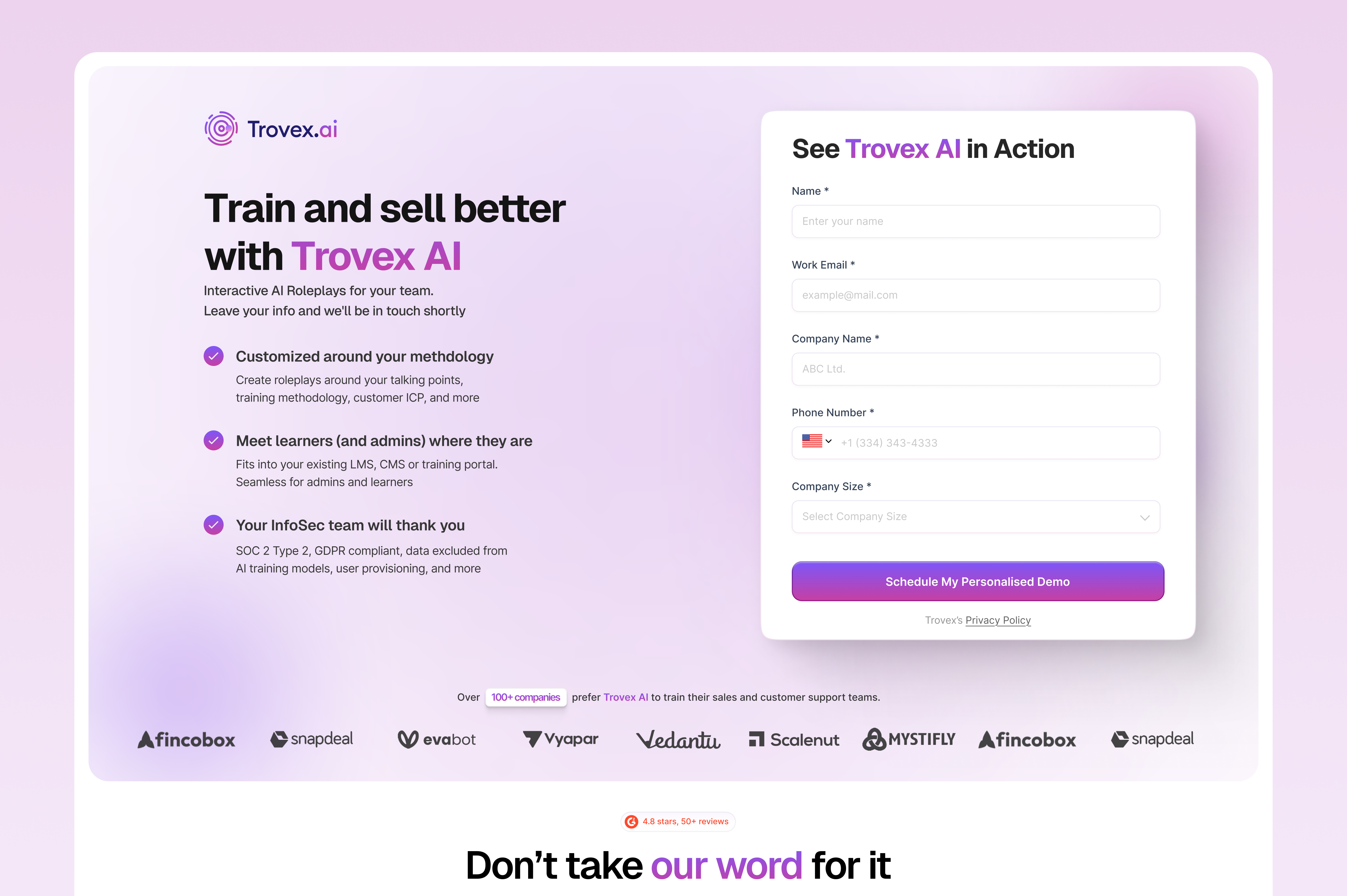 Book a Demo Page UI for AI Sales Training SaaS book a demo contact page demo booking landing page design marketing website design website design