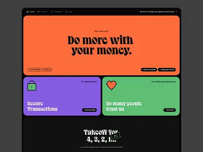 EZMOY - LP app bank branding brutalism colors dark design digital font icons illustration landing minimal mobile modular money page saas ui ux