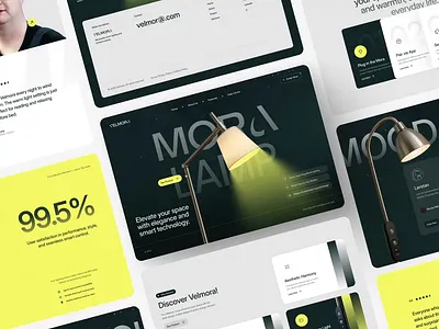 VELMORA : Smart Lighting - Website Landing Page animation clean furniture home page interaction design interior iot lamp landing page lighting logo marketing motion graphics product smar lighting smart home smart lamp uix web design website