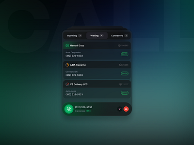 Widget for telecom and meetings | Dark mode ai call crm logistics management meeting operations product saas telecom ui ux widget
