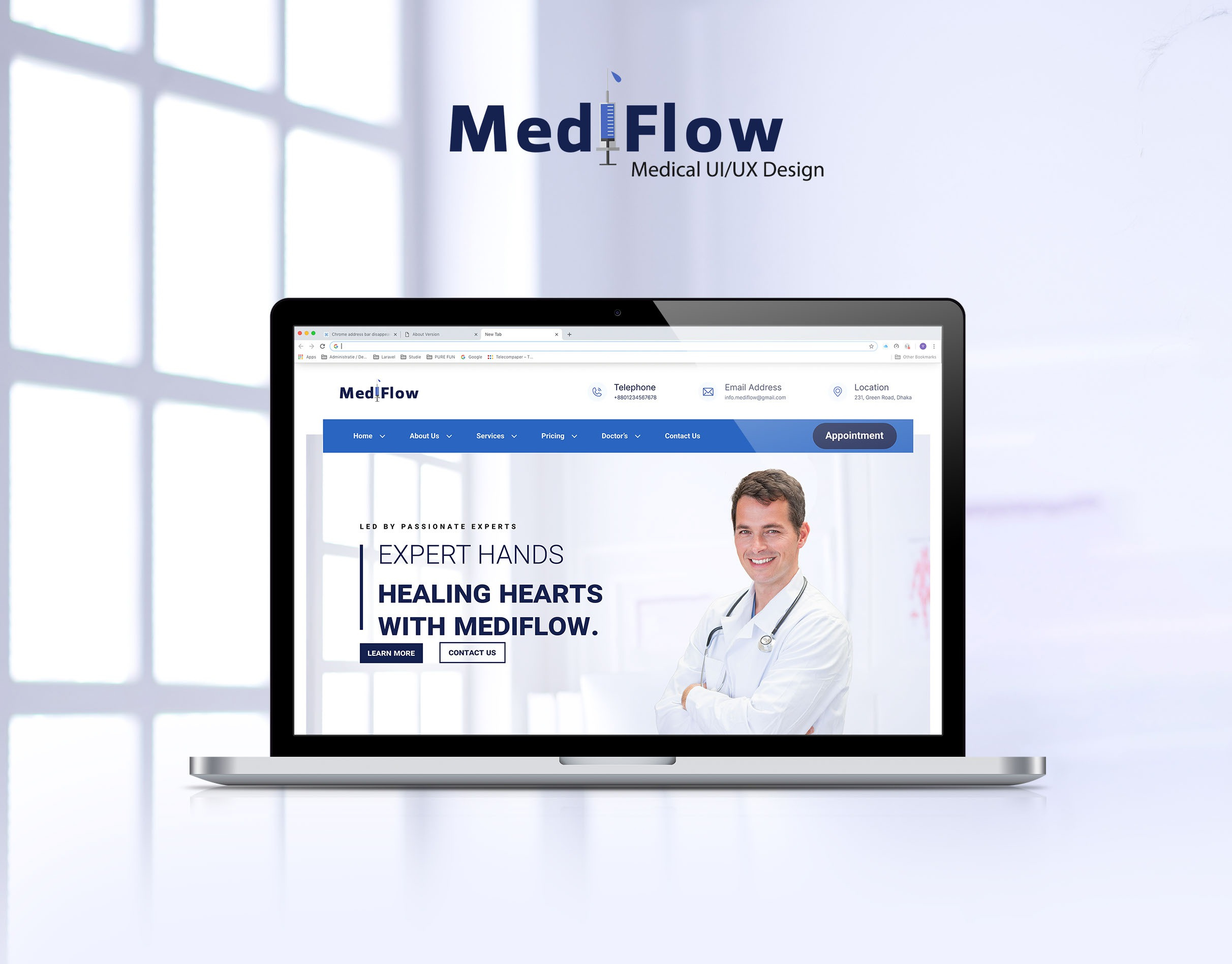 Mediflow Medical landing page UI/UX Design branding design graphic design ui uiux uiux design ux vector
