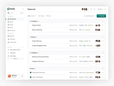 HiveQ | Task List dashboard product design project management project management tool task task list task management task manager taskboard