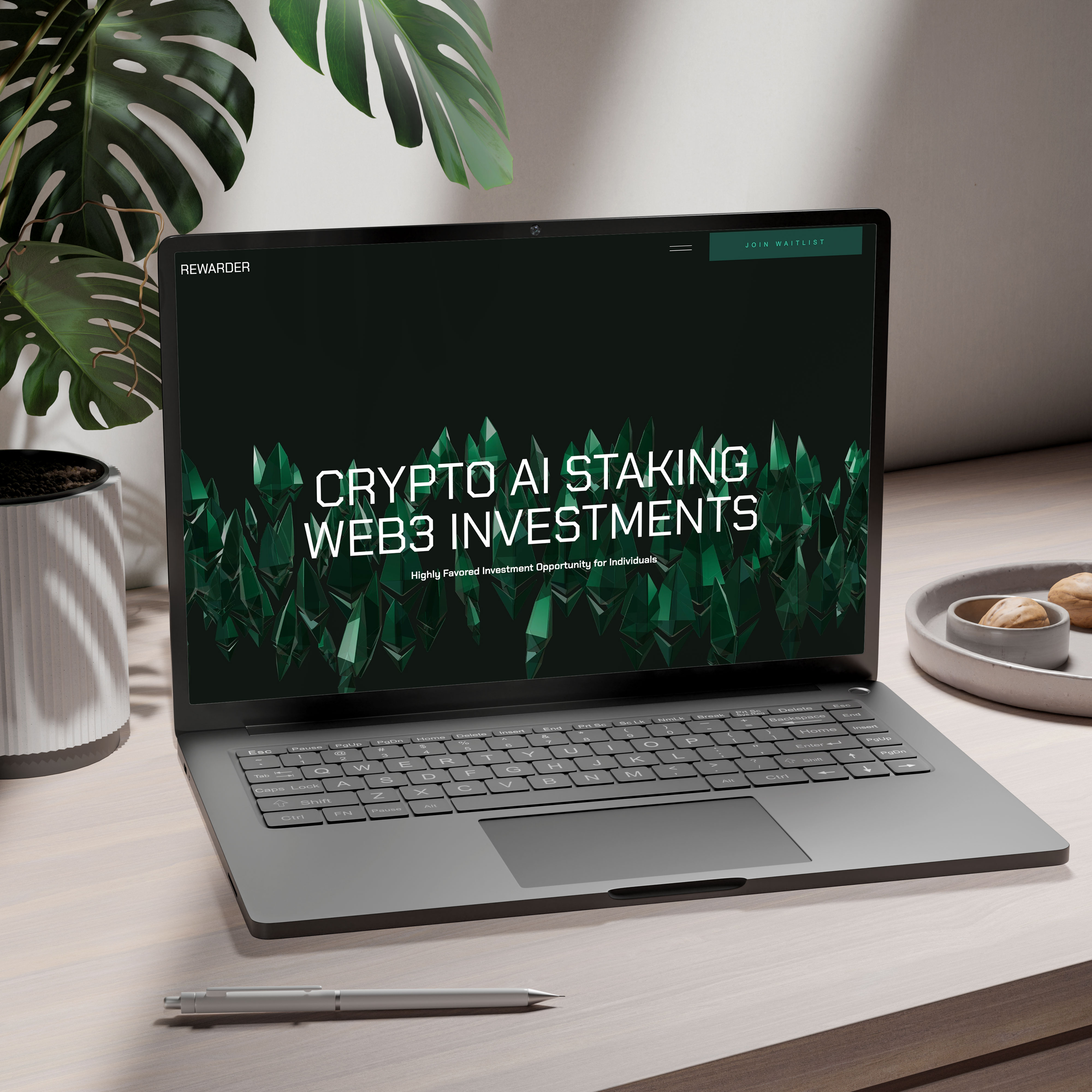 Web3 Landing Page Design animation crypto eth ethereum green hyip investing investments landing page lead page product design saas staking threejs token ui ux web design web ui web3