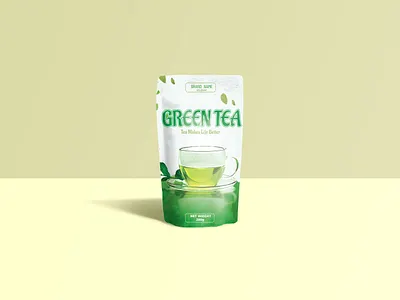 Green Tea Pouch Packaging Design ads branding design graphic design green tea illustration logo pouch packaging design social media post ui ux vector