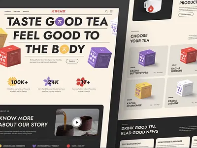 KACHA - Live Landing Page agency brand branding coffee design graphic design healthy drink homepage illustration landingpage logo mockup packaging slabpixel tea ui website