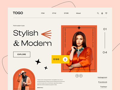 Fashion hero dress fashion header hero section interface landing page modern outfit retro shopping style stylish website