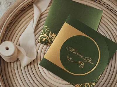 Green Shimmery Paisley Themed - Screen Printed Wedding Card vintage style wedding cards