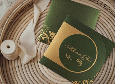 Green Shimmery Paisley Themed - Screen Printed Wedding Card vintage style wedding cards