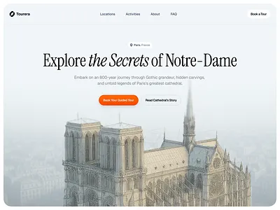 Tourist agency hero ai architecture condensed cta design france hero illustration interaction light nottre damme paris serif tourist travel ui ux web web design white
