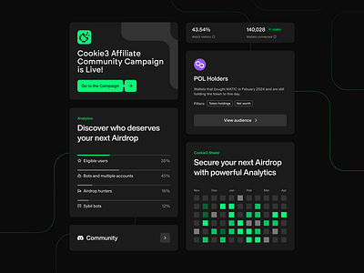 Cookie3: Design System analytics blockchain campaign chart community cookie3 crypto dark mode dashboard element data defi design system diagram graph marketing modals progress bar ui visual metric web3