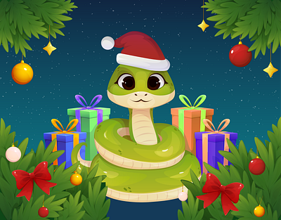 New Year's atmosphere in the year of the Green Snake 2025 adobe illustrator cartoon green snake new year snake vector vector cartoon vector illustration