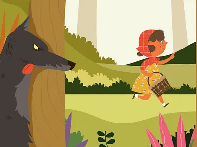 Broken White Flat Design Red Hood Full Illustration forest graphicook nature red hood wolf