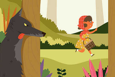 Broken White Flat Design Red Hood Full Illustration forest graphicook nature red hood wolf