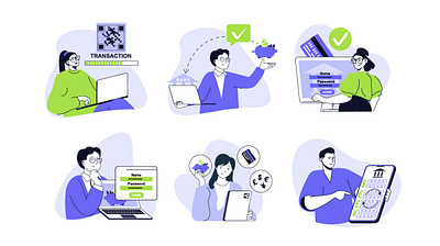 Online Banking Illustrations accounting bank banking card character concept credit finance flat graphic design icon illustration money online payment people person scene vector web