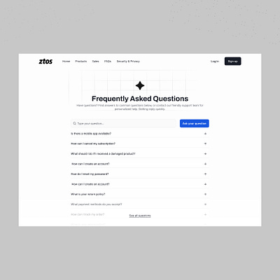 FAQ's section blue faq faqs greyscale light mode product wow