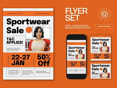 White Orange Utilitarian Sportwear Sale Flyer Set apparel flyer graphicook poster psd template